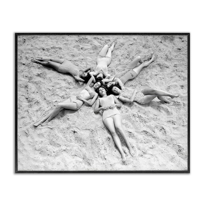 Stupell Women on Beach in Star Shape Framed Giclee Art Design By Arlington Prints - 14 x 11 - Black