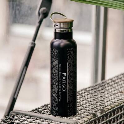 Fargo - North Dakota Map Bottle with Bamboo Top in Matte Black by Daily Boutik
