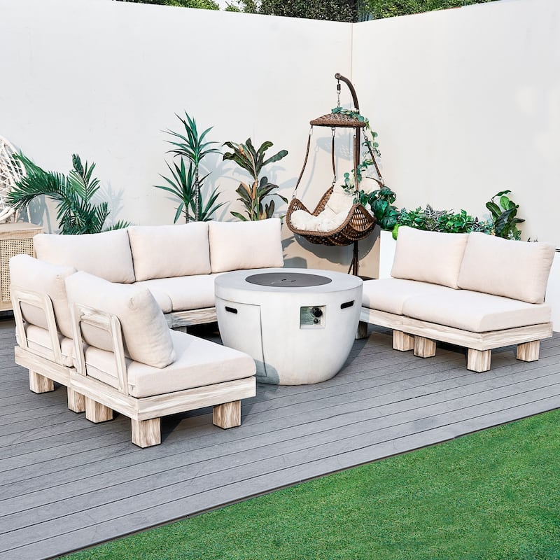 5/7-Seat Multifunctional Outdoor Fire Pit Sofa Set Conversation Set with Semicircle Fire Pit Table