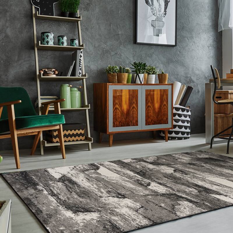 Domani Scene Transitional Charcoal Wave or Brick Area Rug - 3'3"X 5'3" - Charcoal Brick
