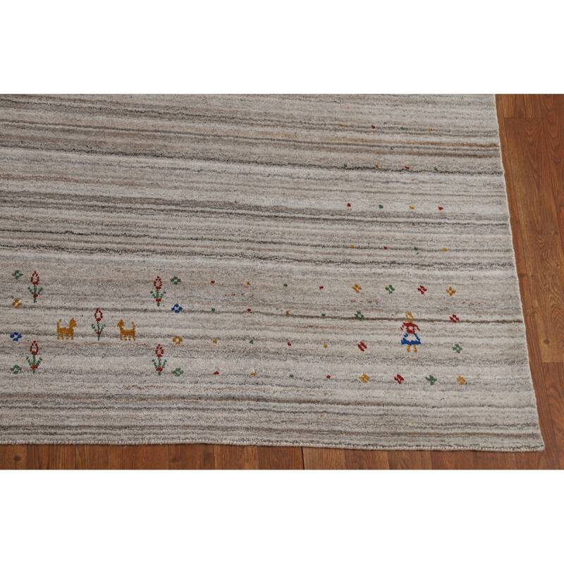 Striped Gabbeh Indian Area Rug Handmade Oriental Wool Carpet - 7'9" x 9'8"