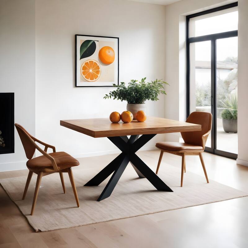 48" Square Dining Table, Solid Mango Wood with Sturdy Metal Spider Leg