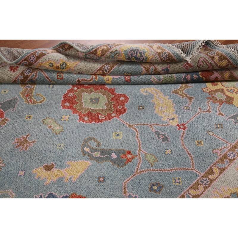 Light Blue Oushak Area Rug Handmade Living Room Wool Carpet - 8'1"x 10'1"