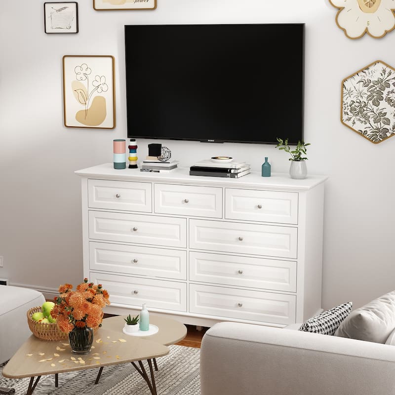 55.1"W 9-Drawer Dresser: Spacious and Sleek Design Chest Lacquer