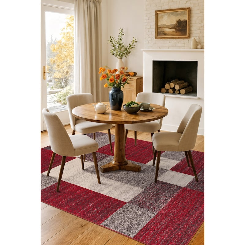 World Rug Gallery Modern Boxes Design Non-slip (Non-skid) Area Rug