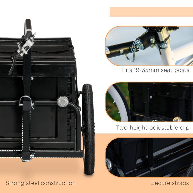 Aosom Bike Cargo Trailer, Bicycle Trailer Wagon Cart with Removable Storage Box, Folding Frame, Quick Release 16" Wheels