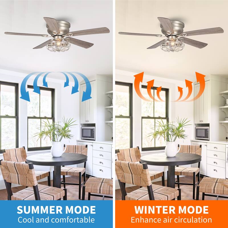 48" Industrial Wood 5-Blade Low Profile Ceiling Fan with Light Kit and Remote