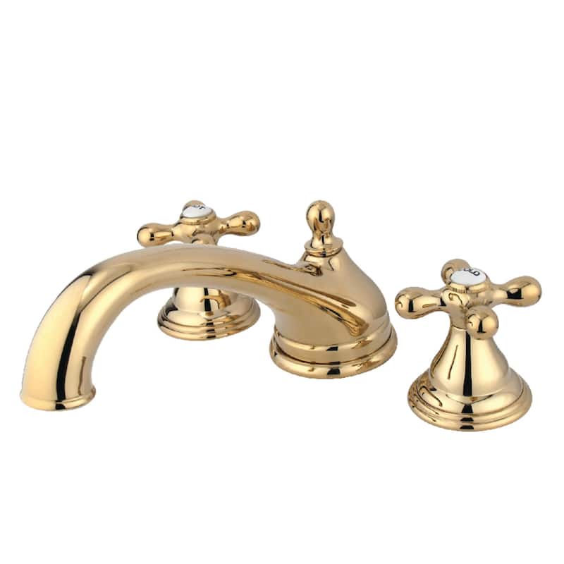 Kingston Brass Vintage Deck Mounted Roman Tub Filler with Cross - Polished Brass