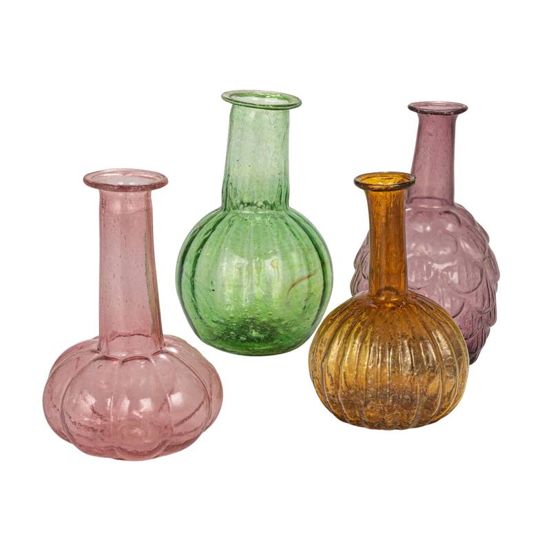 Various Embossed Reclaimed Glass Vases, Set of 4