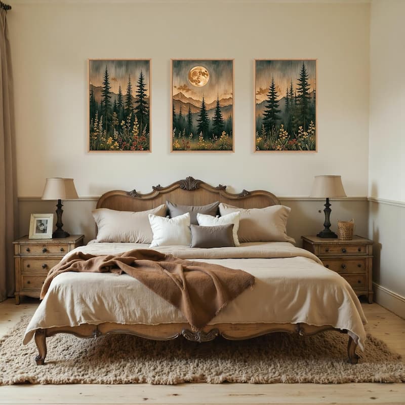 Nature Forest Mountain Framed Canvas Wall Art Set