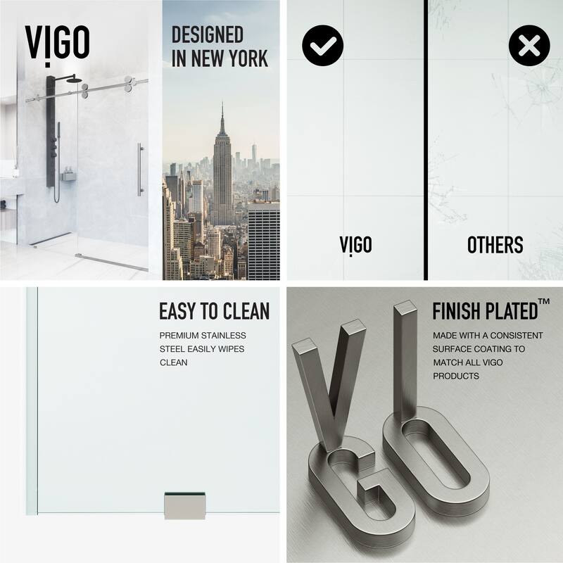 VIGO Elan 56" to 60" W x 74" H Frameless Sliding Shower Door