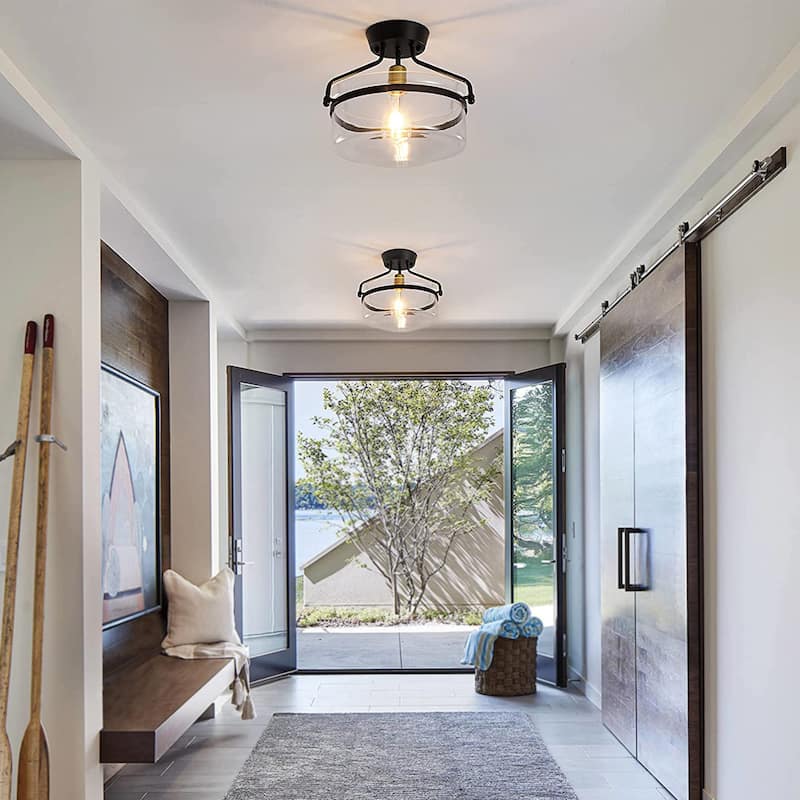 1-Light Dimmable Semi-Flush Mount with Clear Glass Shade for Bedroom Foyer