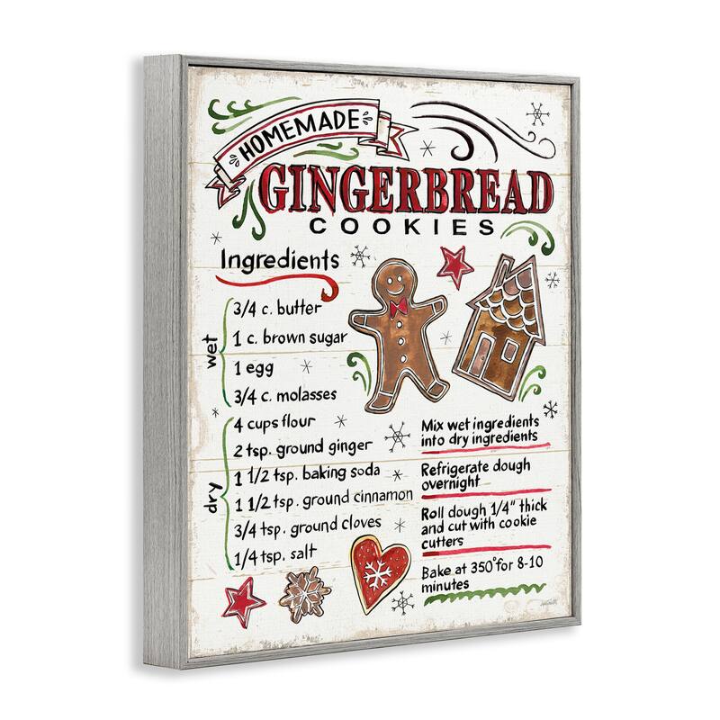 Stupell Homemade Gingerbread Cookies Holiday Cooking Instructions Framed Wall Art - Red