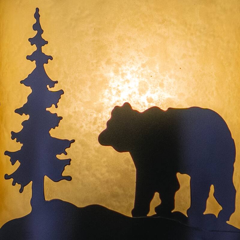 Bozeman 1 Light Bronze Rustic Bear Tree Indoor Outdoor Flush Wall Sconce - 8-in W x 11-in H x 5-in D