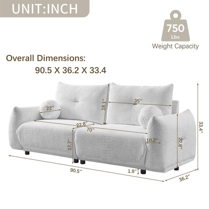 90'' Comfortable Sofa with 2 Cushions, 2 Ball Pillows, Two Sets