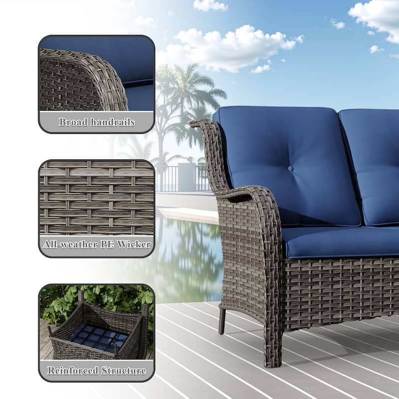 Cozywor 3-Seat Wicker Outdoor Patio Sofa Sectional Couch with Cushions