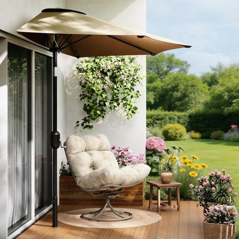 9ft Outdoor Patio Half Umbrella, with Smooth Crank Lift