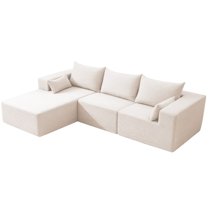 Oversized L-shaped Plush Corduroy Couch, Sectional Sofa with Deep Cushions and Chaise Lounge