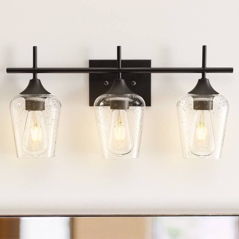 CO-Z Matte Black Vanity Light with Clear Seeded Glass Shade