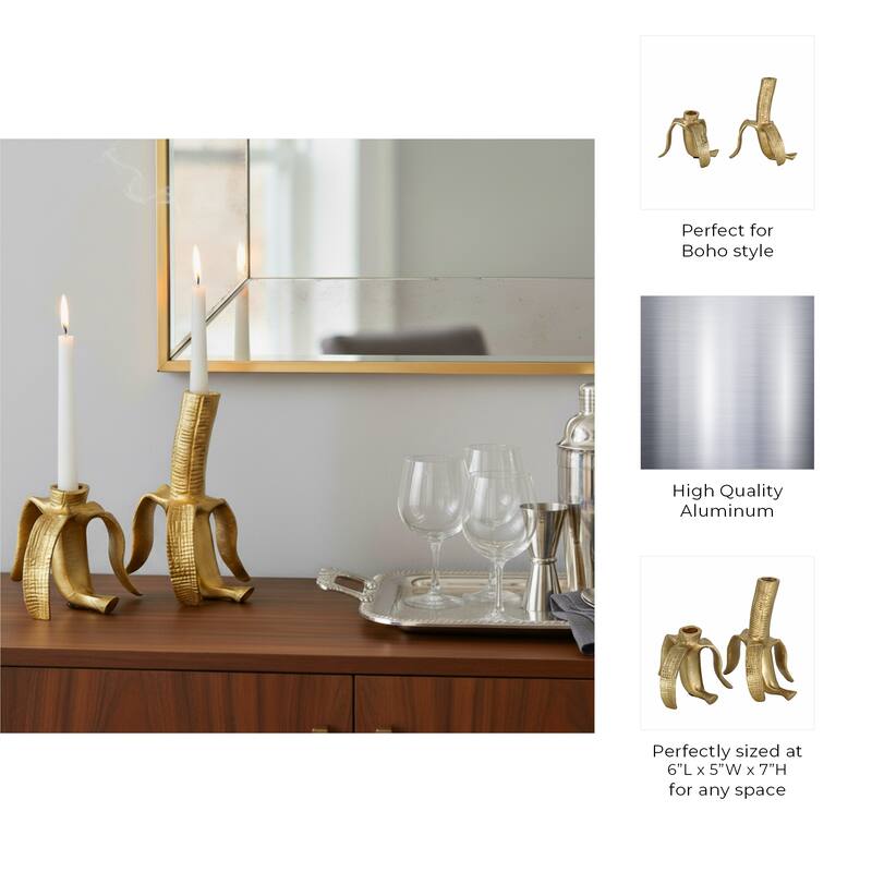 Metal Banana Taper Candle Holders Set of 2 - Gold, 5/7 in. - 7.0"