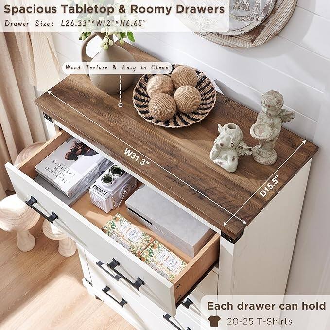 Farmhouse 5 Drawers Dresser, Wood Chest of Drawers, Closet Dresser