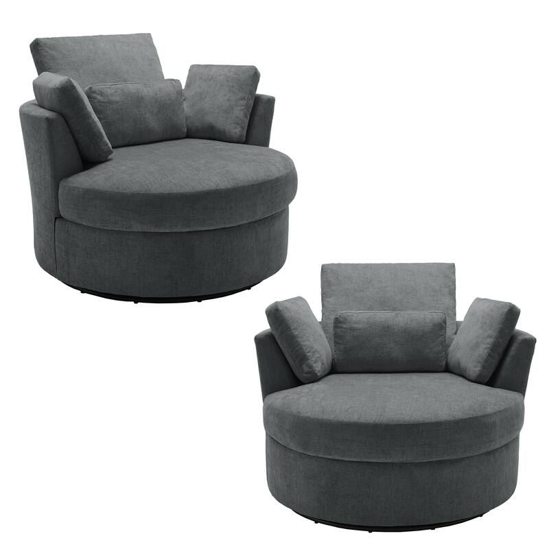 Upholstered Swivel Barrel Armchair with Storage Ottoman (Set of 2)
