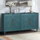 Carved Floral Door Large Storage Cabinet with Metal Handle for Living Room, Kitchen, Entryway