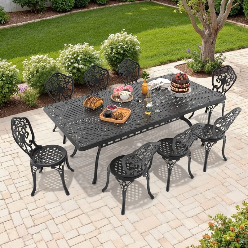 Traditions 9-Piece Patio Outdoor Dining Set with 8 Dining Chairs and Rectangular Dining Table, Rust Free