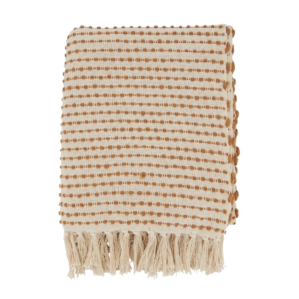 Rustic Retreat Textured Stripe Woven Throw Blanket with Fringe