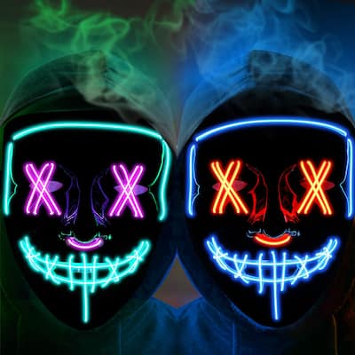Halloween LED Mask, 2Pcs Light Up Scary Mask, Festival Cosplay Costume