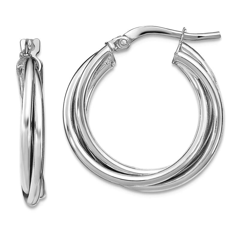 Curata 10k Yellow or White Gold Polished Triple Twisted 22x3.3mm Hoop Earrings - White Gold