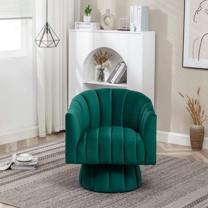 SEYNAR Modern Glam Velvet Upholstered Round Swivel Accent Arm Barrel Chair for Living Room - Green