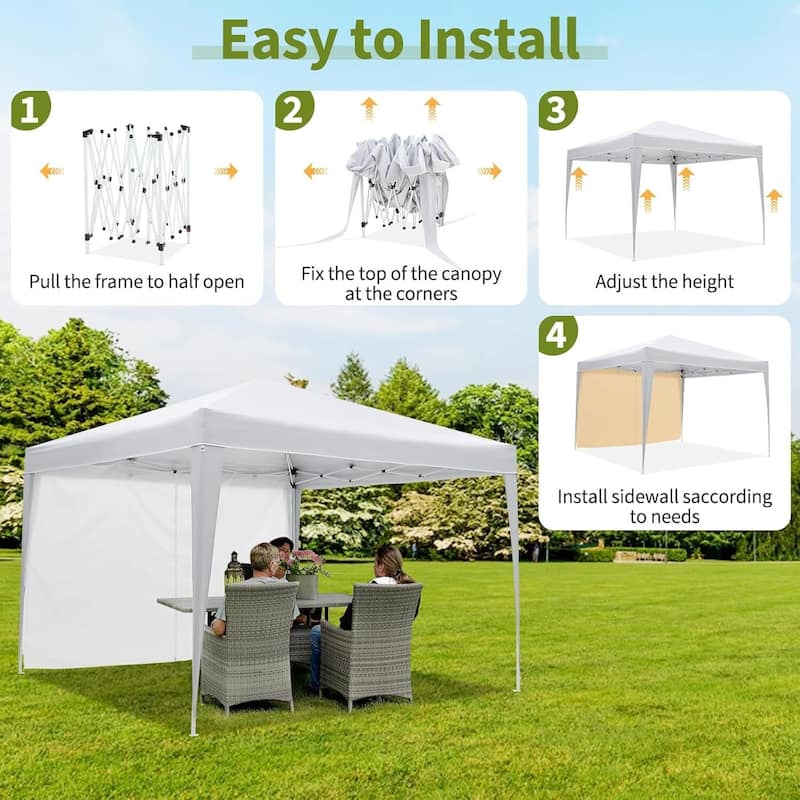 10X10 Ft Instant Waterproof Portable Pop-Up Canopy Tent with 4 Sidewalls for Outdoor Camping, Beach, Backyard