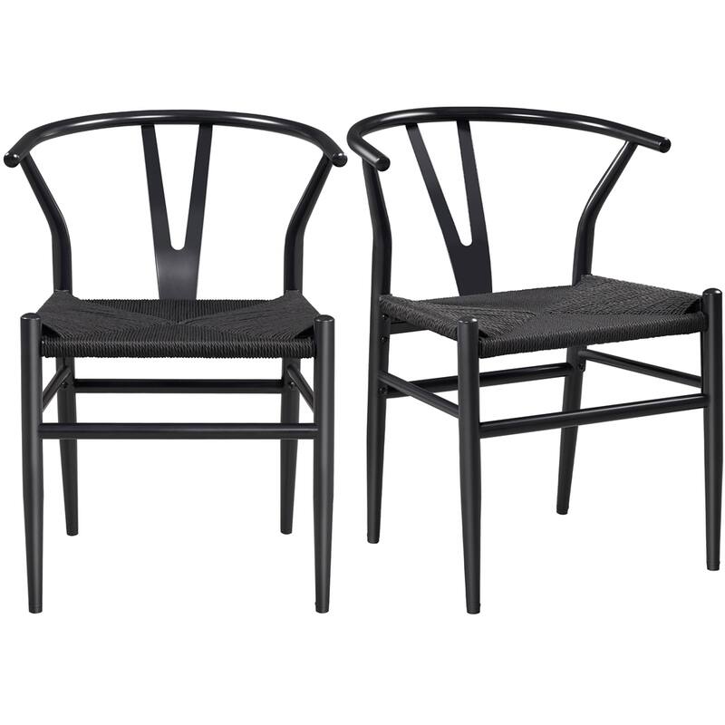 Yaheetech Modern Weave Y-Shaped Dining Chair with Solid Metal Frame - Black