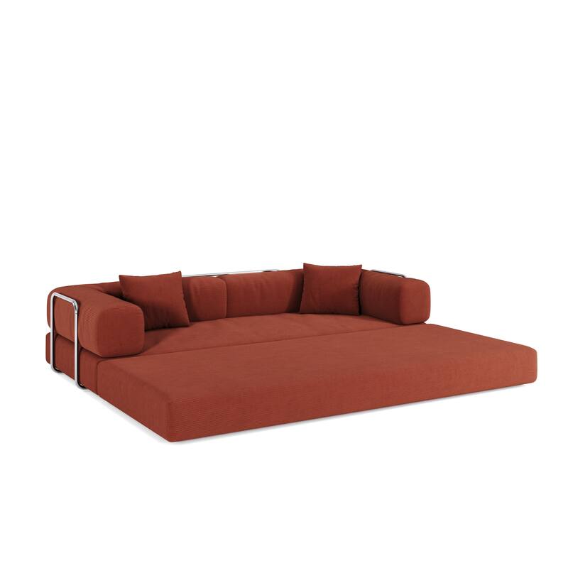 Modular Convertible Sleeper Sofa Bed, Corduroy Fabric Compression Sofa, Floor-Standing Sofa Bed with Armrests & Backrest
