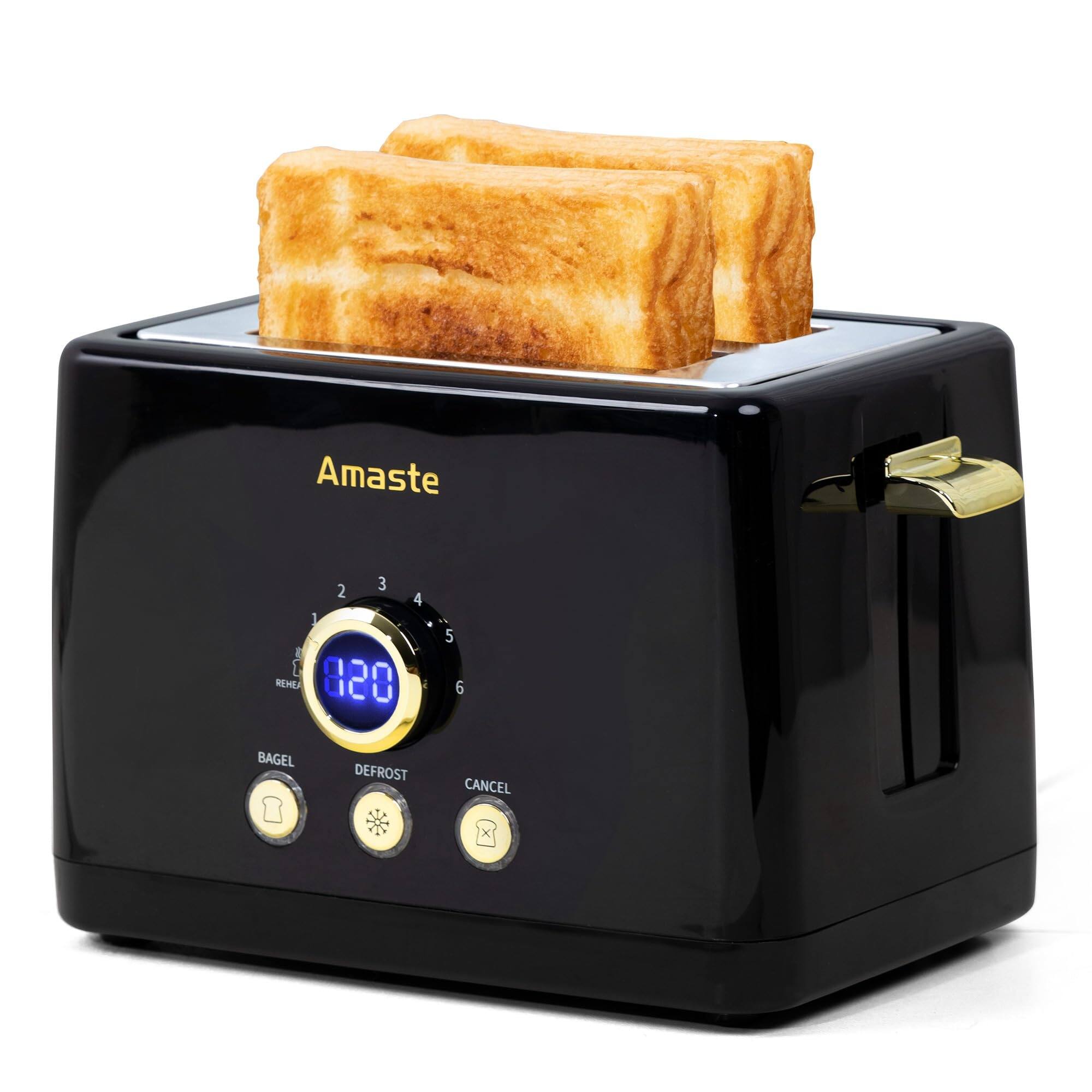 2 Slice Toaster, Retro Bread Toaster with LED Digital Countdown Timer