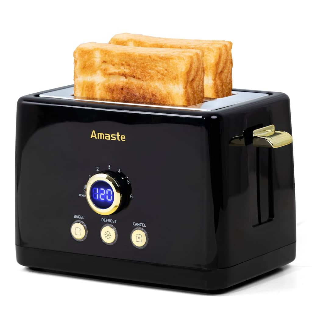2 Slice Toaster, Retro Bread Toaster with LED Digital Countdown Timer, Extra Wide Slots Toasters with 6 Shade Settings