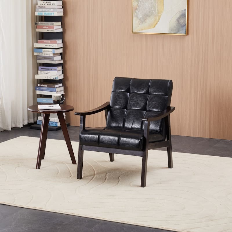 PU Leather Accent Chair, Armchair with Solid Wood Legs and High Back
