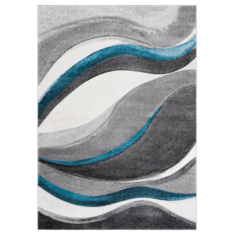 SAFAVIEH Hollywood Zohreh Mid-Century Modern Abstract Rug - 5'3" x 7'6" - Grey/Turquoise