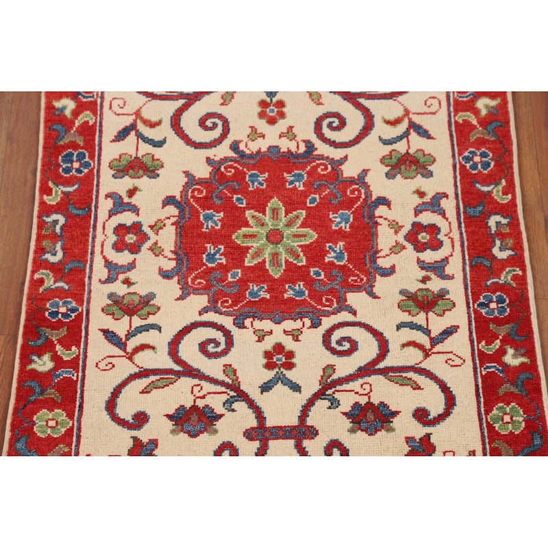 Traditional Kazak Accent Rug Hand-Knotted Floral Wool Carpet - 2'9" x 4'0"