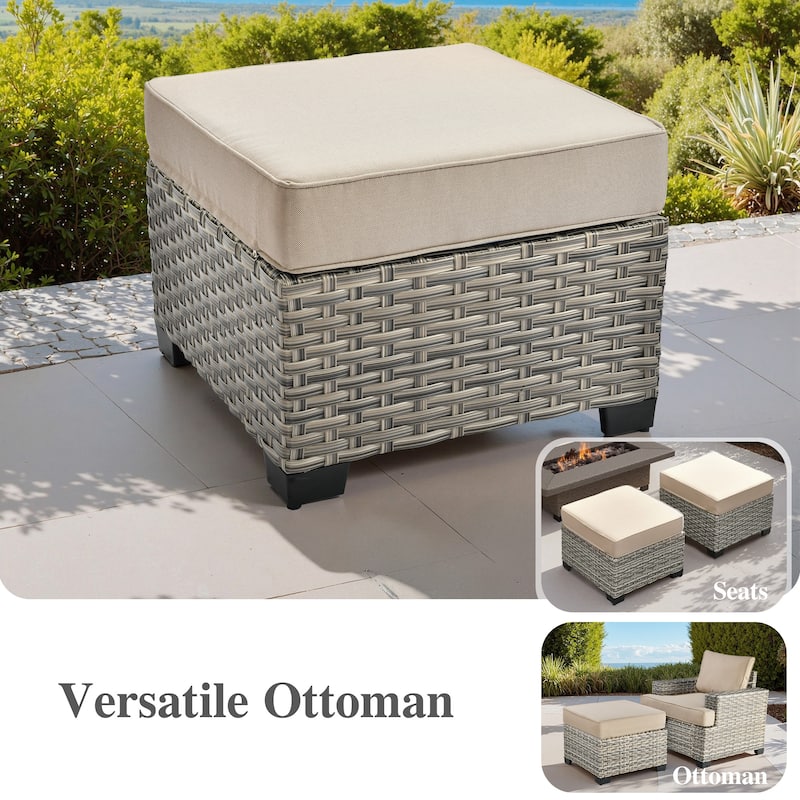 OVIOS 8 Pieces Wide Arm T shaped Seat Curved Swivel Chair Set With Ottoman