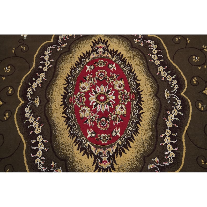 Victorian Style Green Aubusson Turkish Area Rug Machine-Made Carpet - 9'9" x 12'11"