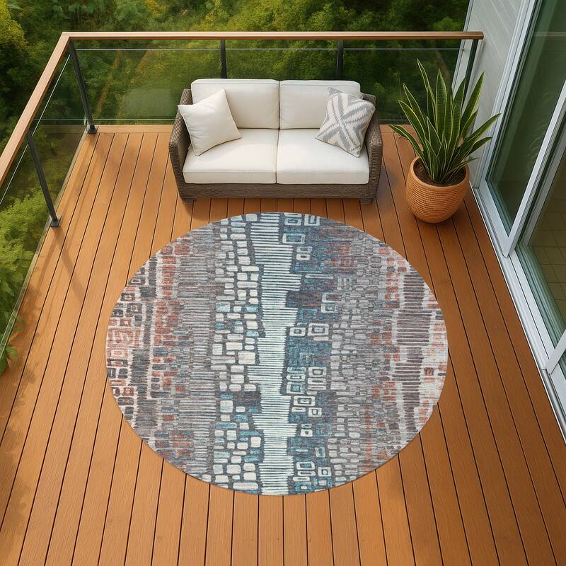 Machine Washable Indoor/ Outdoor Geo Mosaic Chantille Rug - Copper - 8' x 8'