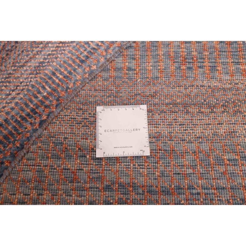 ECARPETGALLERY Hand-knotted Finest Silk Shadow Dark Blue, Dark Copper Silk, Wool Rug - 6'0 x 6'0