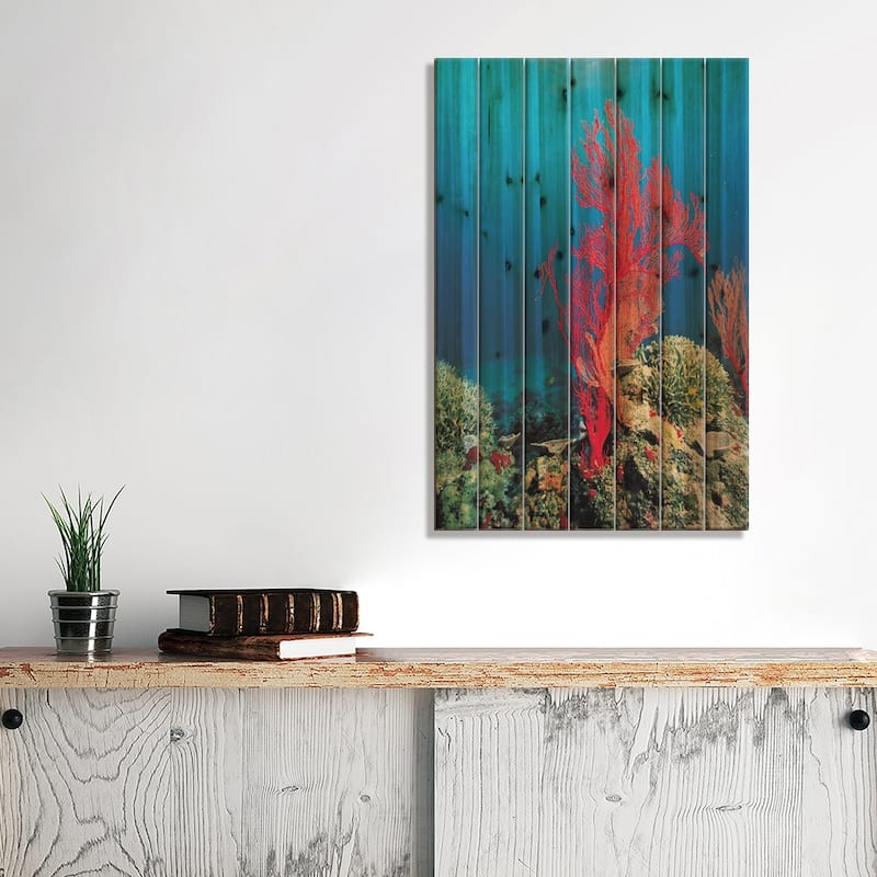 Red Coral Print On Wood by Unknown Artist - Multi-Color