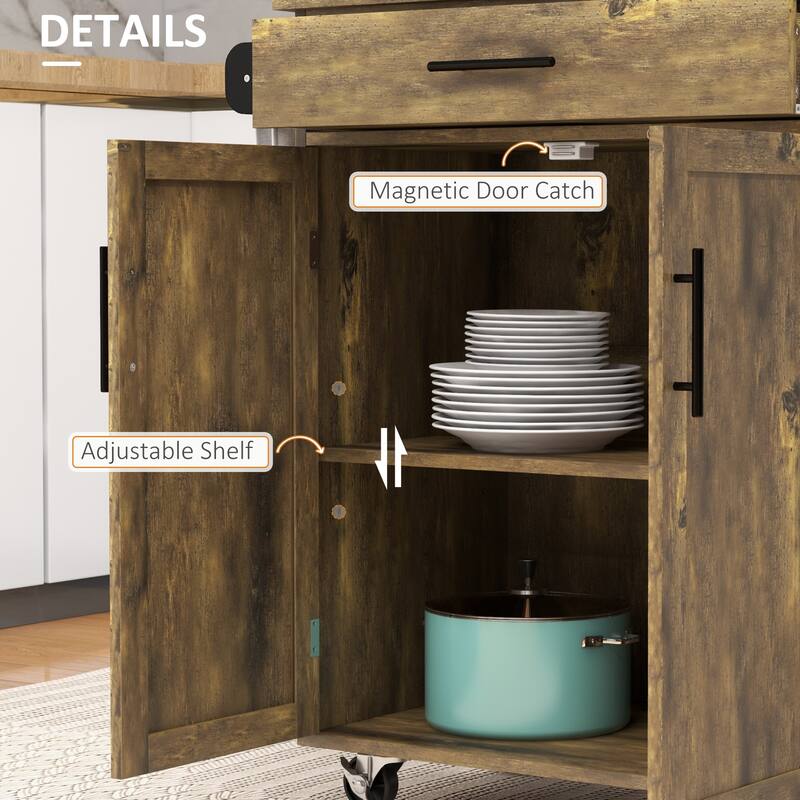 Rustic Brown Wood Kitchen Island Cart with Drawer, Shelf and Wheels - 32.75" W x 17.75" D x 36" H