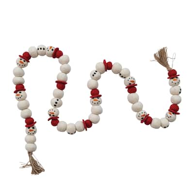 Handmade Wool Felt Snowman Garland with Jute Tassels - 72.0"L x 1.5"W x 1.5"H