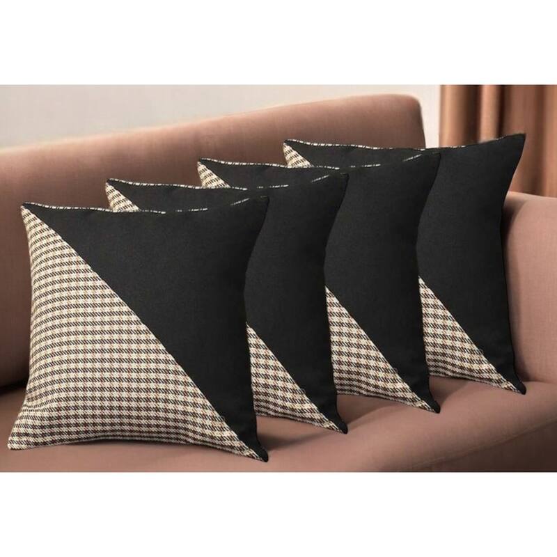 Set of Four 18" Brown Black and White Houndstooth Fabric Throw Pillows - White/Brown/Black