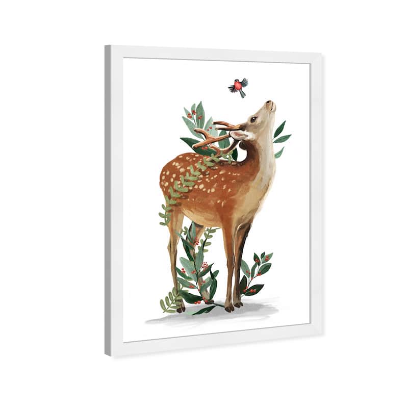 Wynwood Studio Prints Animals Mistletoe Deer Brown and Rustic Wall Art Canvas Print