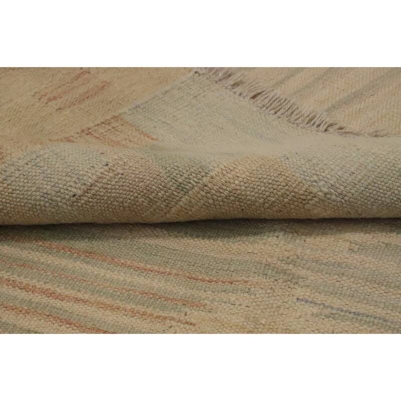 Hand Woven Oriental 100% Wool Carpet Southwestern Tribal Beige & Ivories Kilim Area Rug - 6' 10'' X 4' 9''